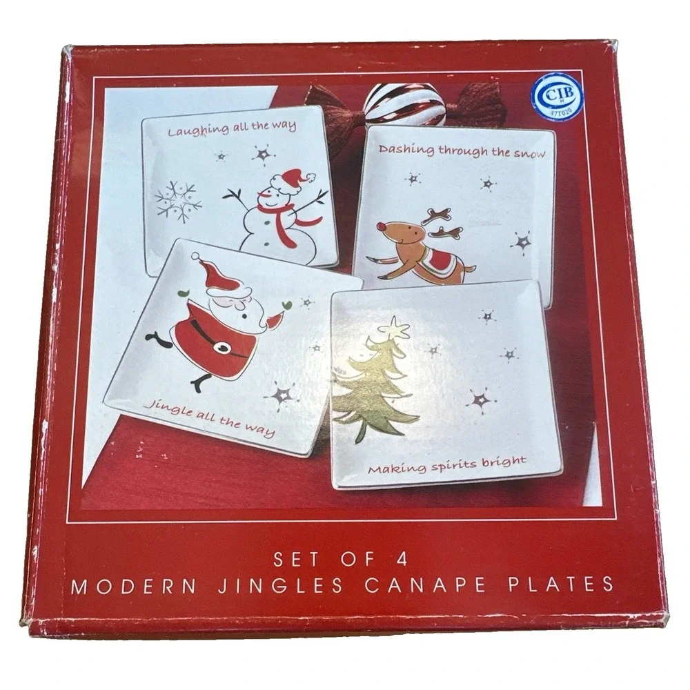 North Pole Trading Co Set of 4 Modern Jingle Appetizer Plates Christmas 6